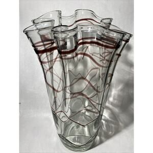 Large 14”x9” Hand Blown Wavy Glass Decorative Vase
